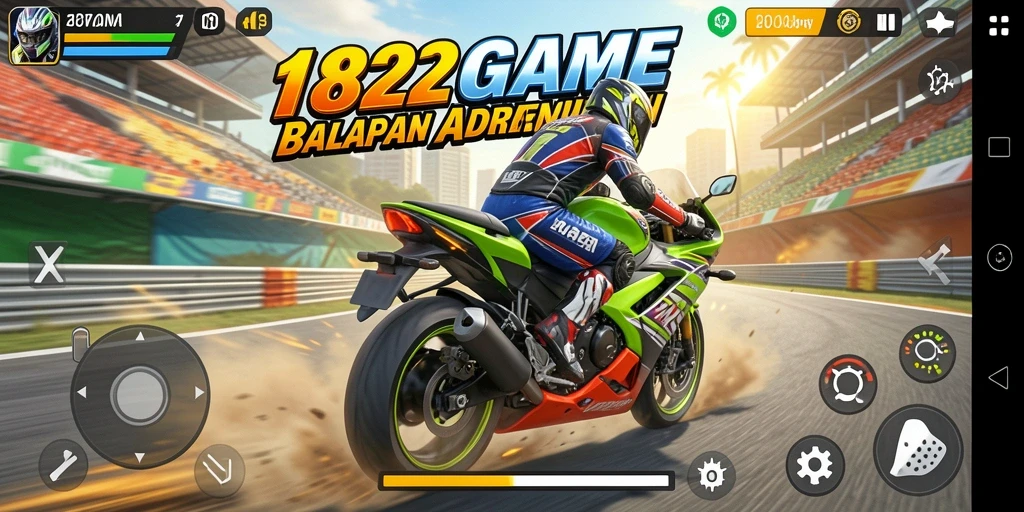 Tampilan gameplay dramatis dari 182GAME saat balapan motor.