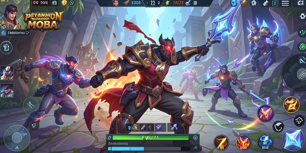 Screenshot gameplay FW66 menunjukkan aksi seru dalam pertarungan MOBA.