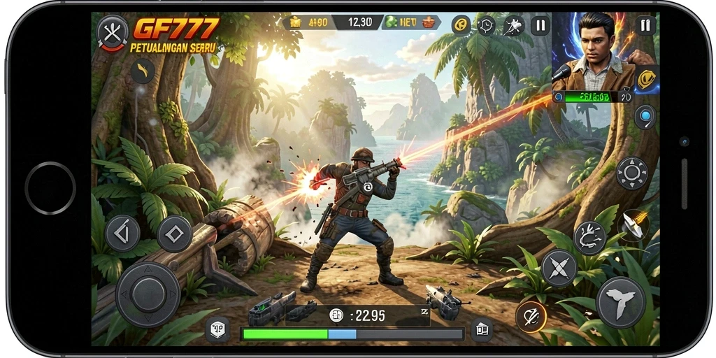 Tangkapan layar gameplay menarik dari GF777 menunjukkan aksi petualangan yang intens.