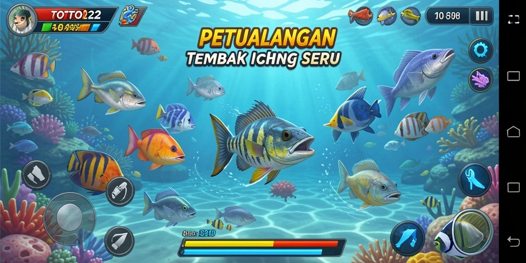 Screenshot menampilkan aksi penembakan ikan yang seru di TOTO22.