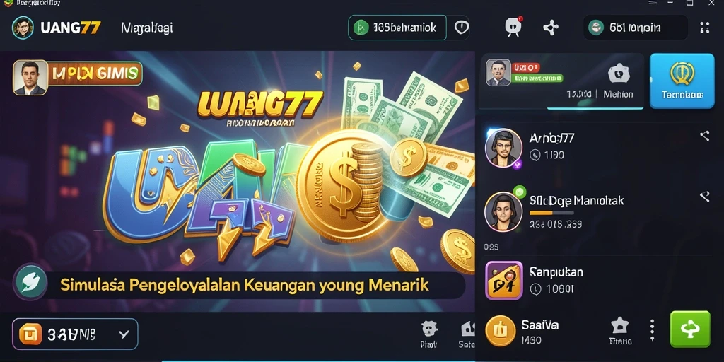 Screenshot utama <strong>UANG77</strong> menampilkan gameplay simulasi keuangan yang interaktif.